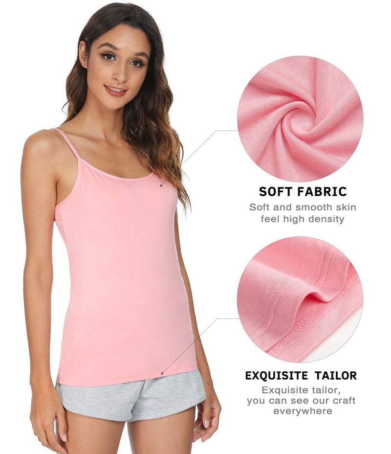 Vislivin Women's Basic Solid Camisole Adjustable Spaghetti Strap Tank Top Black/Gray/White/Pink L - Image 2